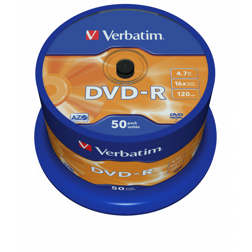 Оптический диск Verbatim DVD-R 4.7GB 16X AZO Matt Silver, Spindle, 50 шт