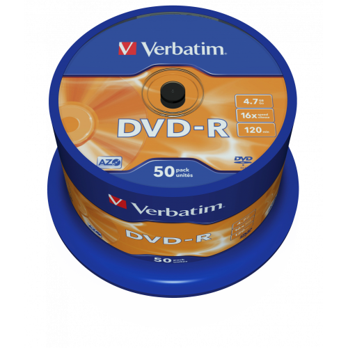 Оптический диск Verbatim DVD-R 4.7GB 16X AZO Matt Silver, Spindle, 50 шт