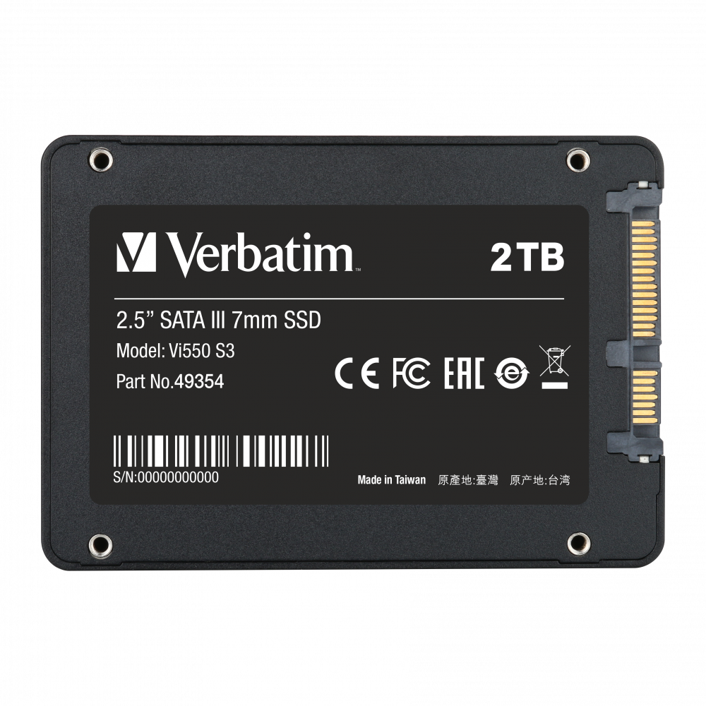 Внутренний накопитель Verbatim Vi550 S3 SSD 2,5'' SATA III 2TB, R/W 560/460 МБ/с