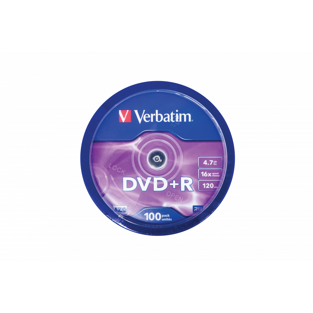Оптический диск Verbatim DVD+R 4.7GB 16X AZO Matt Silver, Spindle, 100 шт