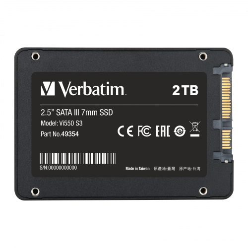 Внутренний накопитель Verbatim Vi550 S3 SSD 2,5'' SATA III 2TB, R/W 560/460 МБ/с
