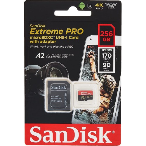 Карта памяти SanDisk Extreme Pro microSDXC 256GB UHS-I U3 V30 A2, R/W 170/90 МБ/с с адаптером