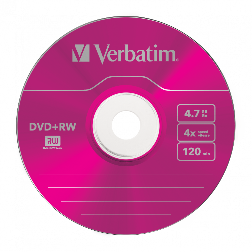 Оптический диск Verbatim DVD+RW 4.7GB 4X SERL Colour, Slim Case, 5 шт
