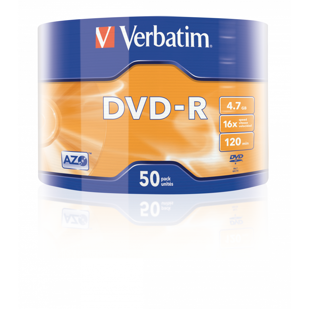Оптический диск Verbatim DVD-R 4.7GB 16X AZO Matt Silver, Bulk, 50 шт