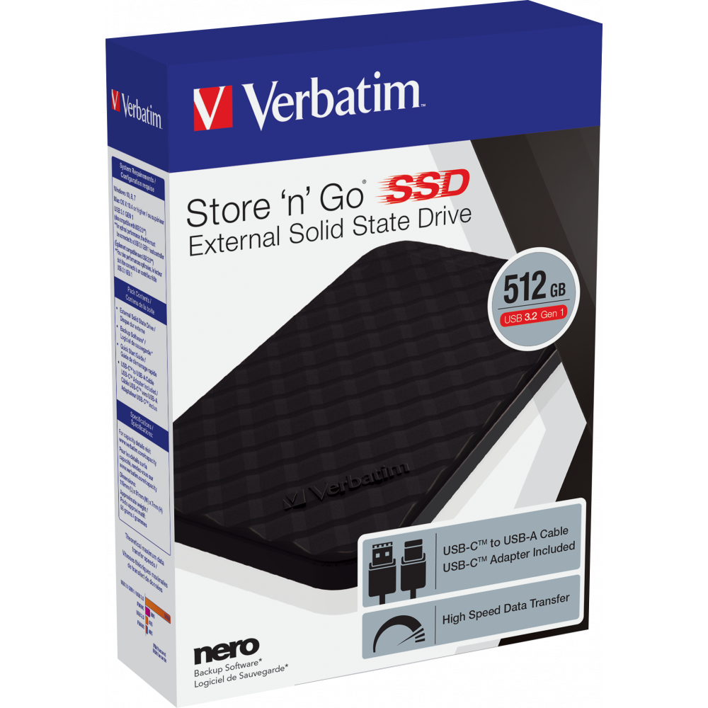 Внешний накопитель Verbatim Store 'n' Go SSD USB 3.2 Gen1 Type-C 512GB