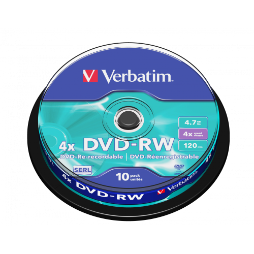 Оптический диск Verbatim DVD-RW 4.7GB 4X SERL Matt Silver, Spindle, 10 шт