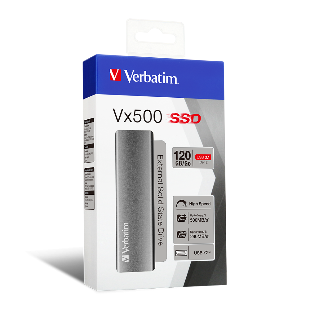 Накопитель Verbatim VX500 External SSD USB 3.1 Gen2 120GB, R/W 500/290 МБ/с как новый