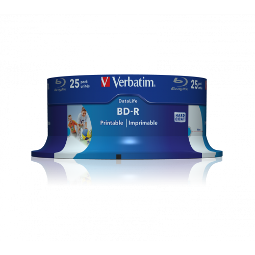 Оптический диск Verbatim BD-R SL 25GB 6X Datalife Wide Inkjet Printable, Spindle, 25 шт