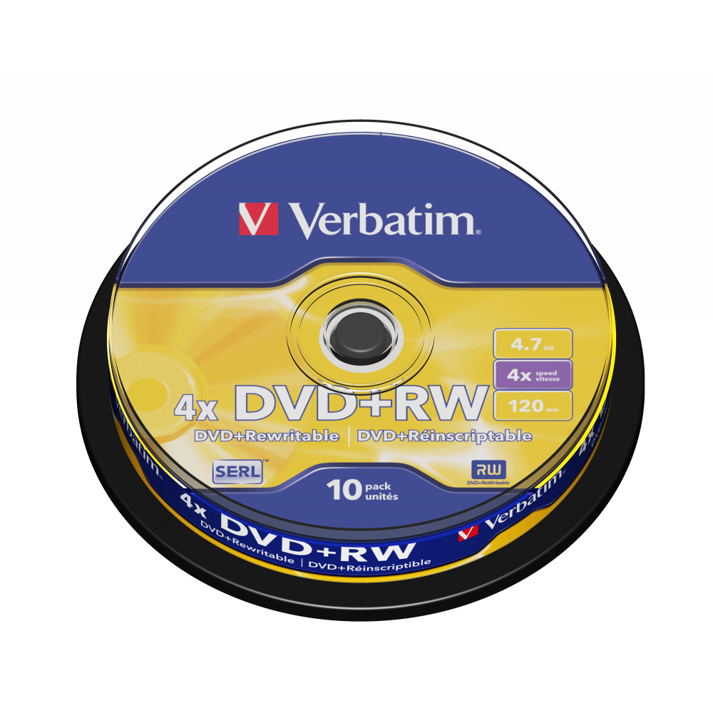 Оптический диск Verbatim DVD+RW 4.7GB 4X SERL Matt Silver, Spindle, 10 шт