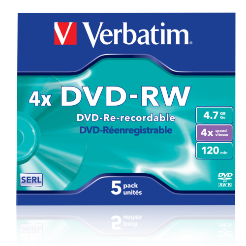 Оптический диск Verbatim DVD-RW 4.7GB 4X SERL Matt Silver, Slim Case, 5 шт