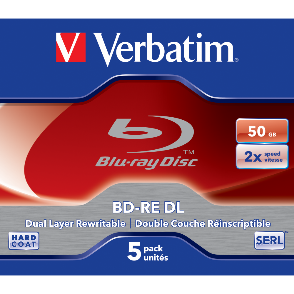 Оптический диск Verbatim BD-RE DL 50GB 2X HardCoat SERL, Slim Case, 5 шт