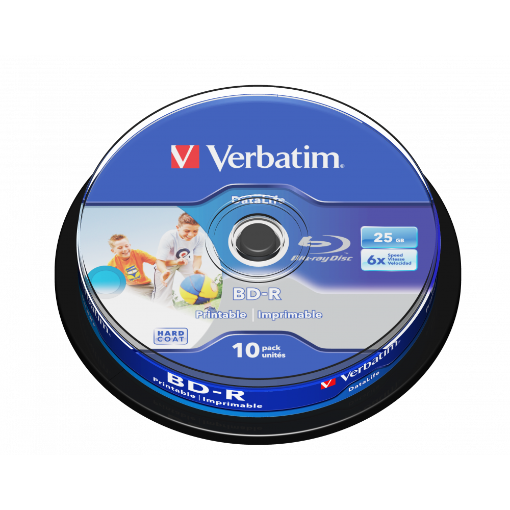 Оптический диск Verbatim BD-R SL 25GB 6X Datalife Wide Inkjet Printable, Spindle, 10 шт