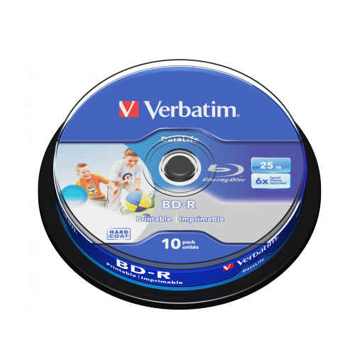 Оптический диск Verbatim BD-R SL 25GB 6X Datalife Wide Inkjet Printable, Spindle, 10 шт