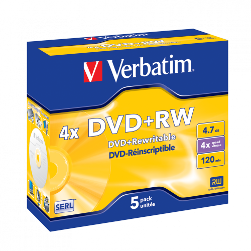 Оптический диск Verbatim DVD+RW 4.7GB 4X SERL Matt Silver, Slim Case, 5 шт