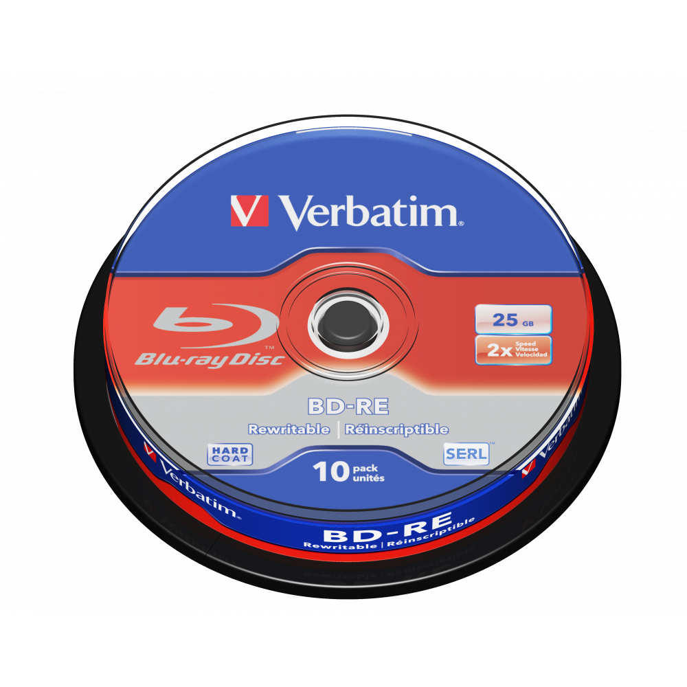 Оптический диск Verbatim BD-RE SL 25GB 2X HardCoat SERL, Spindle, 10 шт