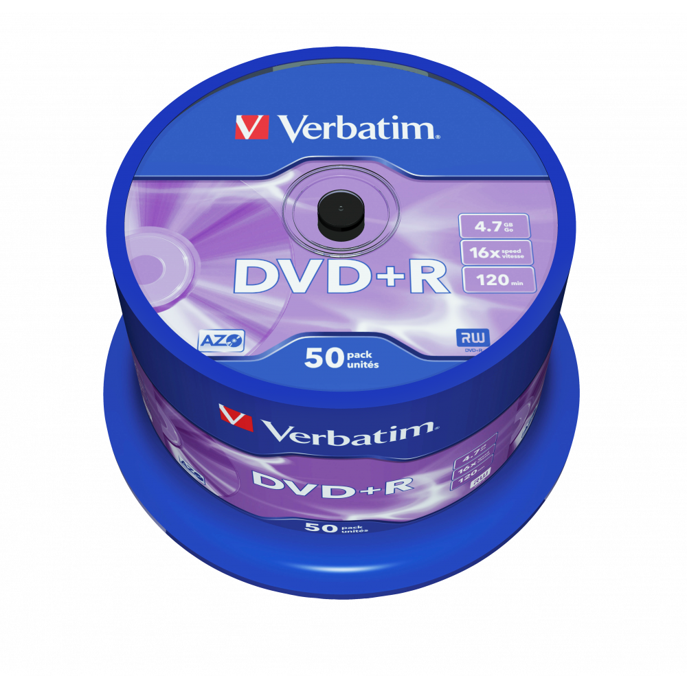 Оптический диск Verbatim DVD+R 4.7GB 16X AZO Matt Silver, Spindle, 50 шт
