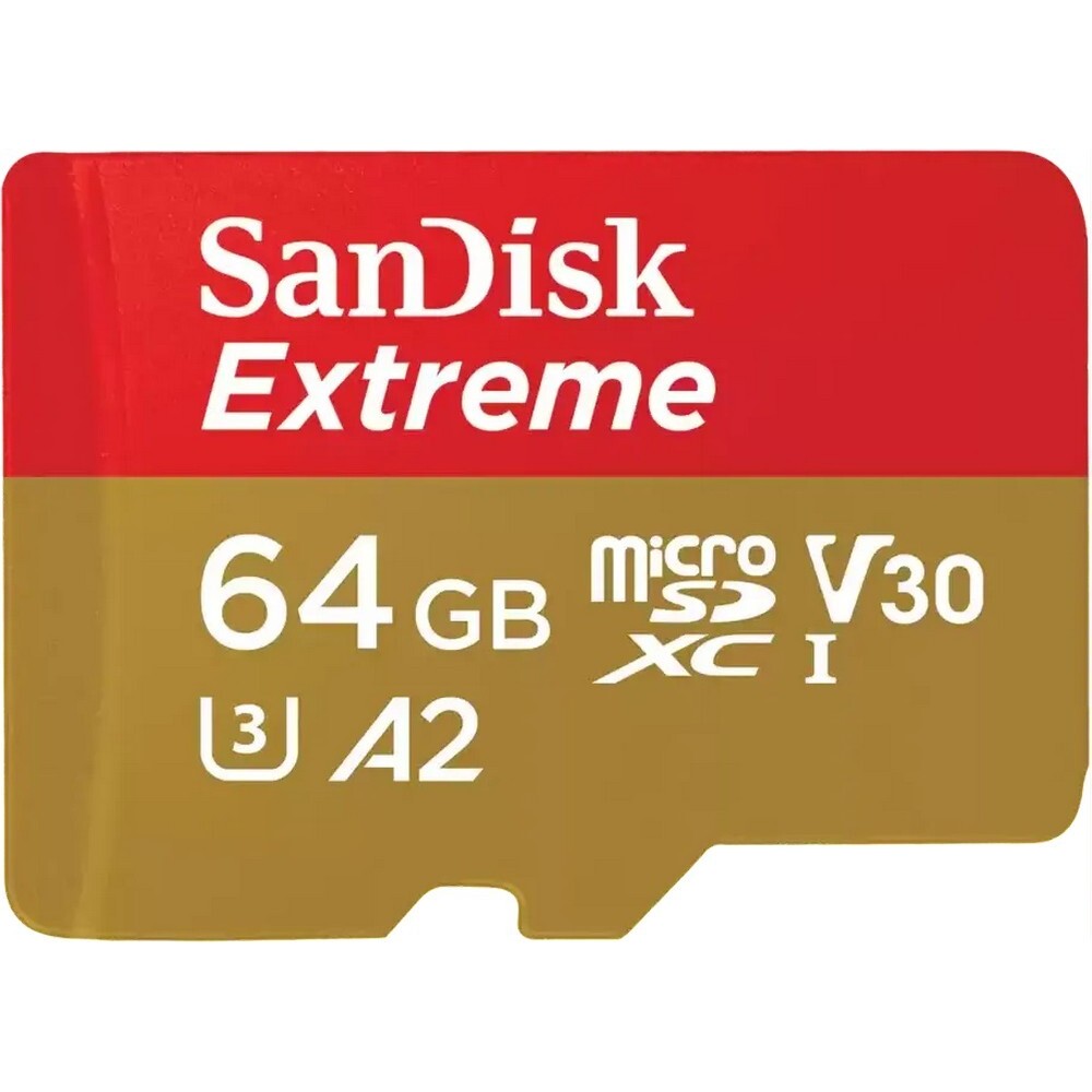 Карта памяти SanDisk Extreme microSDXC 64GB UHS-I U3 V30 A2, R/W 170/80 МБ/с для мобильных игр